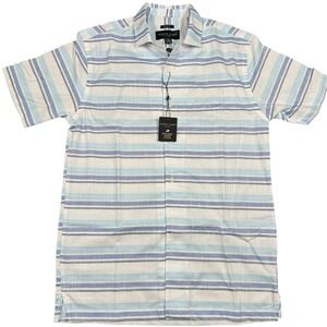 Pronto Uomo Button Up Shirt Small White Blue Stripe Modern Fit Cotton S/S NWT